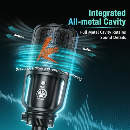 USB Microphone, Plug & Play PC Computer Podcast Condenser Cardioid Metal Mic Kit with Professional Sound Chipset for Recording, Gaming, Singing, YouTube
