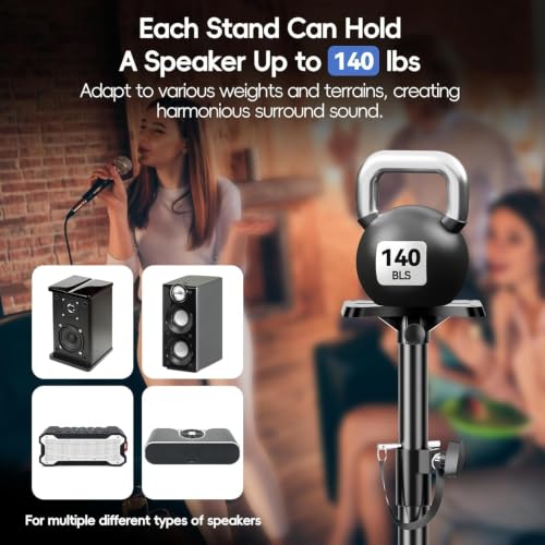 EMART PA 스피커 스탠드, 휴대용 가방과 한 쌍, 높이 조절 가능 99.1-195.6cm(39-77인치) | 콘서트, 음악 및 파티를 위한 장착 브래킷이 있는 전문가용 튼튼한 Dj 삼각대 - 63.5kg(140파운드) 지지