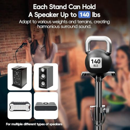 EMART PA 스피커 스탠드, 휴대용 가방과 한 쌍, 높이 조절 가능 99.1-195.6cm(39-77인치) | 콘서트, 음악 및 파티를 위한 장착 브래킷이 있는 전문가용 튼튼한 Dj 삼각대 - 63.5kg(140파운드) 지지