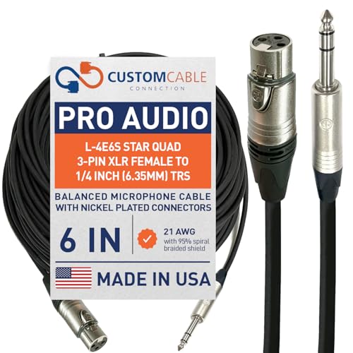 Custom Cable Connection 0.5 Foot (6 inches) Canare L-4E6S Star Quad 3-Pin XLR Female to 1/4" (6.35mm) TRS Balanced Microphone/Audio Cable - size: 0.5ft (6in), style: XLR Female to 1/4"