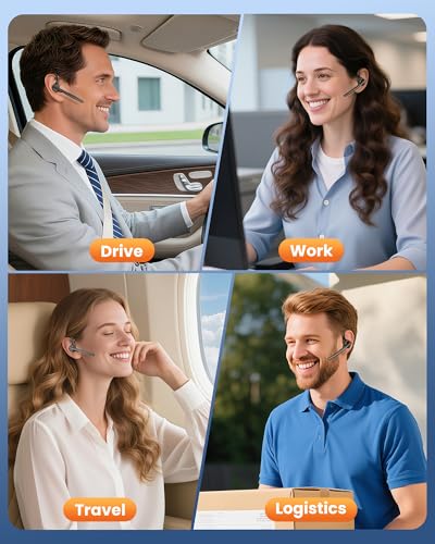 New Bee Bluetooth Headset V5.1 72H Talk Time Dual Mic with Mute Button for Business, Wireless Hand-Free Bluetooth Earpiece with 500mAh Charging Case for Cell Phone Calls Trucker Driver Laptop - color: Matte black, style: M54