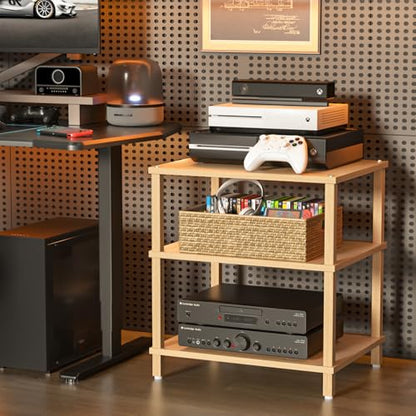 LELELINKY 3-Tier AV Media Player Stand Set of 2, Natural Stereo Cabinet, Wooden TV Stand,Game Console Shelf, Multifunctional Entertainment Center, Suitable for Home, Conference Room, Game Studio - color: Natural, size: 3 Tier