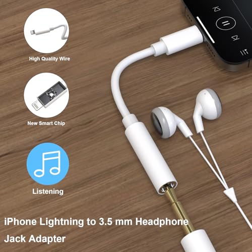 [Apple MFi Certified] iPhone Lightning to 3.5 mm Headphone Jack Adapter, 2 Pack Apple Earphones Jack Adapter Cord Dongle Aux Cable Converter, Compatible with iPhone 14 13 12 11 X XS 8 7 6 iPad