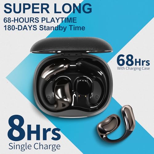 Open Ear Headphones with Touchscreen, Over Ear Bluetooth Earbuds, Black - color: Black