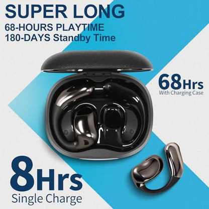 Open Ear Headphones with Touchscreen, Over Ear Bluetooth Earbuds, Black - color: Black