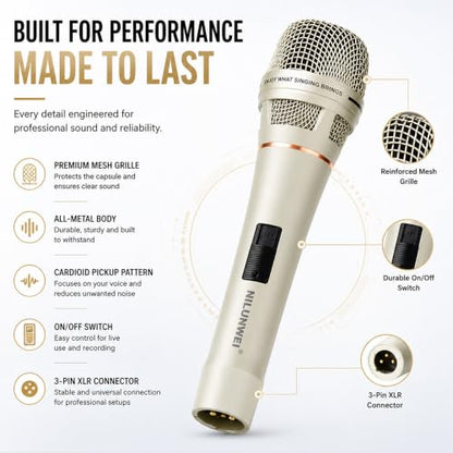 YS-36D Dynamic Microphone - Premium Vocal Microphone, cardioid directional wired microphone, with 14 foot XLR to 1/4 inch audio cable, desktop tripod, extension rod, microphone storage bag (champagne) - color: Champagne