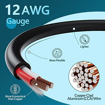 Pro Series 12/2 Outdoor Speaker Wire Cable 100 Ft 12 Gauge AWG with Tool Kits-Direct Burial in Wall CL3 CL2 Rated-PVC Jacket&Film&Cotton for Home Theater,Car Audio Speaker,Stereos-Black - size: 100FT, style: 12AWG