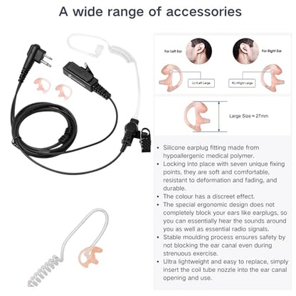 Earpiece for Motorola Walkie Talkie and Radio with PTT/Mic, Compatible for CP200D CP100D R2 CP200 CP185 BPR40 CLS1410 CLS1110 RMU2040 RMU2080D, 2 Pin Acoustic Tube Surveillance Headset (2-Pack)