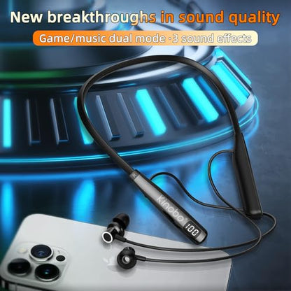 Kinobo Neckband Bluetooth Headphones, 6.0 Bluetooth 100 Hours Playtime，IPX7 Sports Waterproof Earbuds with Microphone Noise Cancelling with HiFi Speakers Multiple Switchable Sound Modes - color: Cable