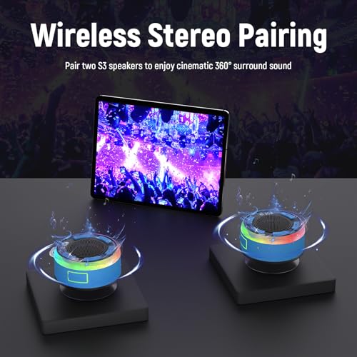 Waterproof Shower Speaker, Bluetooth 5.3 Bathroom Speaker with HD Sound & Strong Suction Cup, Bluetooth Speaker Built-in Mic for Calls, 1100mAh Portable Wireless Speaker for Pool, Beach, Boat, Blue - color: Sea Blue
