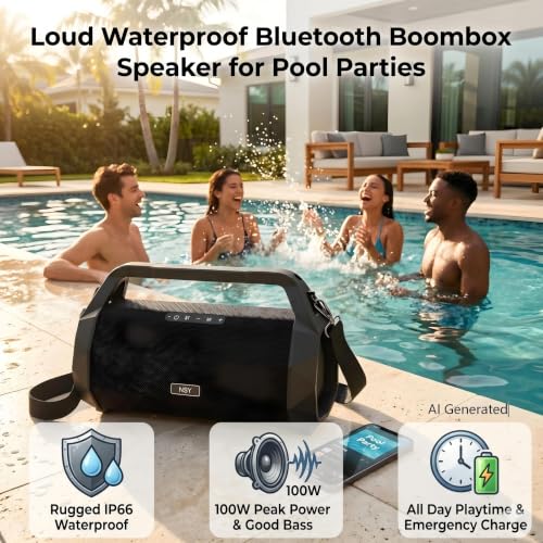 80W Jobsite Bluetooth Speaker, IP66 Waterproof/Dustproof | 25-Hour Playtime, Shockproof & Distraction-Free Design, for Construction, Garage, Workshop, Goat Yoga