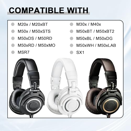 Replacement Ear Pads for Audio Technica ATH M50X M50XBT M50RD M40X M30X M20X MSR7 SX1 Monitor Headphones, Headset Ear Cushions, Headset Earpads, Ear Cups Cover (White) - color: White
