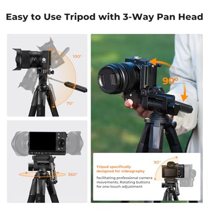 K&F CONCEPT 68" Camera Tripod Lightweight Portable DSLR Tripods
