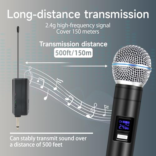 Professional Wireless Microphone for Podcast, Karaoke & Singing – 2.4GHz Portable Dynamic Mic with 150ft Range, 8H Battery,Micrófono Inalámbrico for Streaming & Live Performance