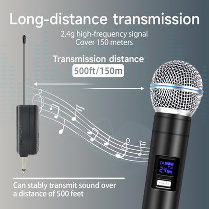Professional Wireless Microphone for Podcast, Karaoke & Singing – 2.4GHz Portable Dynamic Mic with 150ft Range, 8H Battery,Micrófono Inalámbrico for Streaming & Live Performance