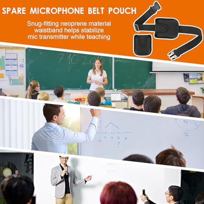 Zhehao 6 Set Mic Belt Pouch Anti Dropping Strap Fitness Instructor Detachable Neoprene Microphone Transmitter Carrier Pouch Adjustable Belt Waistband Bag for Fitness Instructor Speaking Theatre Black