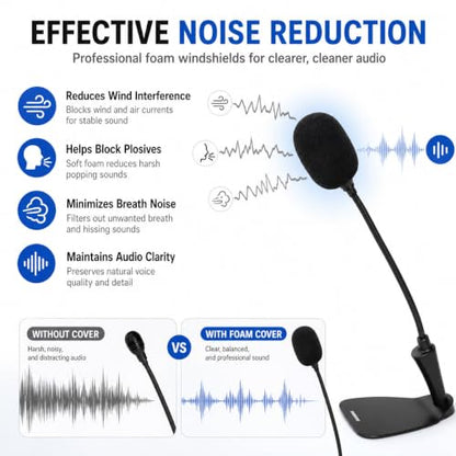 5-Pack Professional Foam Windshield for Shure CVG18-B/C - Studio-Grade Microphone Filter for Gooseneck Condenser Mics, Black Sponge Noise Reduction Covers