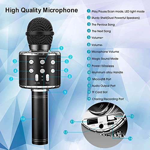 ShinePick Karaoke Microphone, 4 in 1 Wireless Microphone with LED Lights Handheld Portable Karaoke Machine, Home KTV Player, Compatible with Android & iOS Devices(Black) - color: black