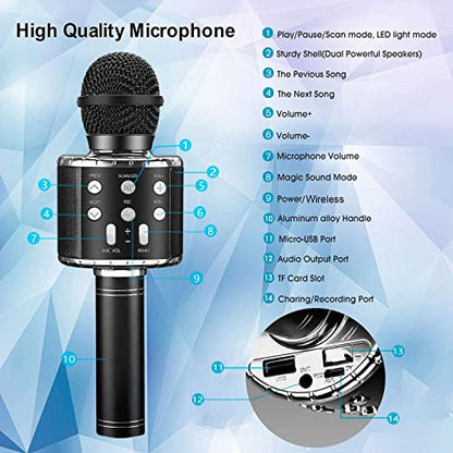 ShinePick Karaoke Microphone, 4 in 1 Wireless Microphone with LED Lights Handheld Portable Karaoke Machine, Home KTV Player, Compatible with Android & iOS Devices(Black) - color: black
