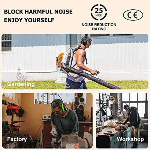 PROHEAR 033 Upgraded 5.4 Bluetooth Hearing Protection AM FM Radio Headphones, Noise Reduction Safety Earmuffs with Rechargeable 1500mAH Battery, 31dB SNR Ear Protector for Mowing Lawn,Gifts for Father - color: Green