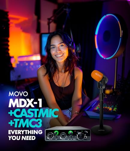 Movo Podcast Equipment Bundle for 2 with USB Audio Interface and 2 CastMic Dynamic Podcast Microphone Bundle with Mic Stands for Podcasting, Streaming, and Musicians - Podcast Kit for Computers - style: with Desk Stands