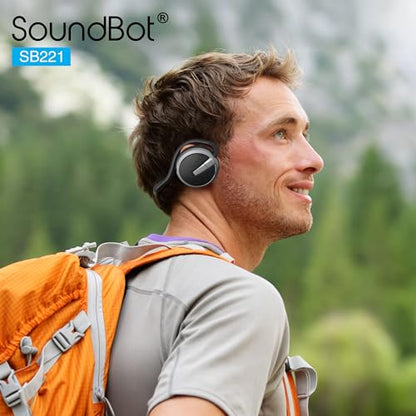 Soundbot Behind the Neck Headphones, Sweat Resistant Secure-Fit for Sports | 20-hr music streaming, 25-hr hands-free calling, built-in voice command, sleek black finish, lightweight all-day comfort fit