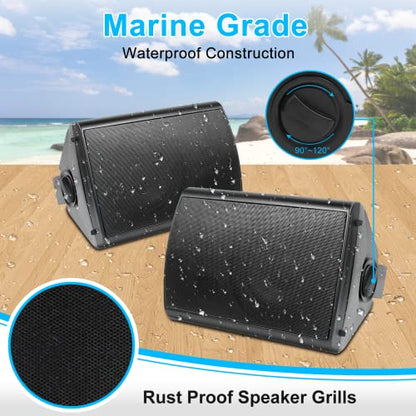 Herdio 6.5 Inches Outdoor Bluetooth Speakers Waterproof with Powerful Bass,Wall Mount Speakers Wired Weather Resistant for Patio Home Deck Porch Backyard 400 Watts(Black) - color: Black