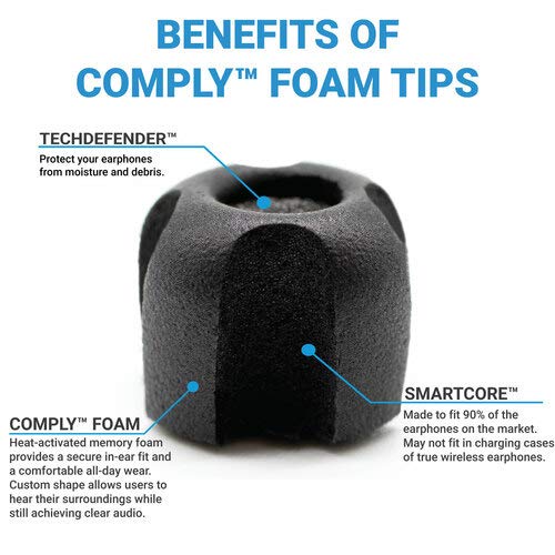 Comply Aware Pro SmartCore Memory Foam Replacement IEM Ear Tips, Black - size: Large, style: Vented