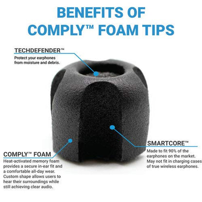 Comply Aware Pro SmartCore Memory Foam Replacement IEM Ear Tips, Black - size: Large, style: Vented