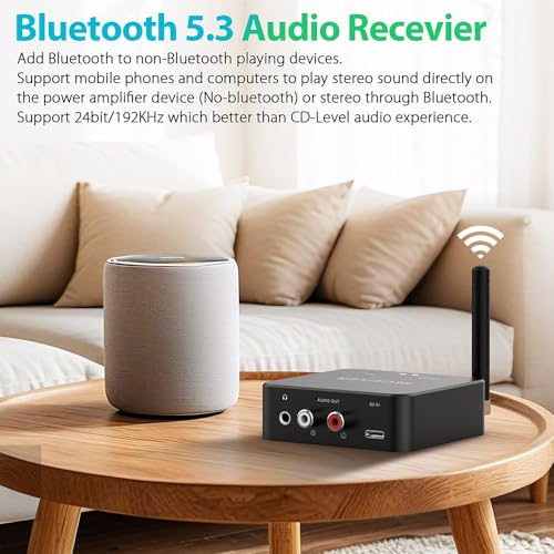 5.8GHz&5.2GHz Dual-Band Wireless Audio Transmitter Receiver for TV/PC, 160ft Long Range 0.018s Low Latency with Built-in 2.4G Bluetooth 5.3 Receiver, Wireless Adapter Kit with RCA(3.5mm) Out/Input - color: GT01-RCA