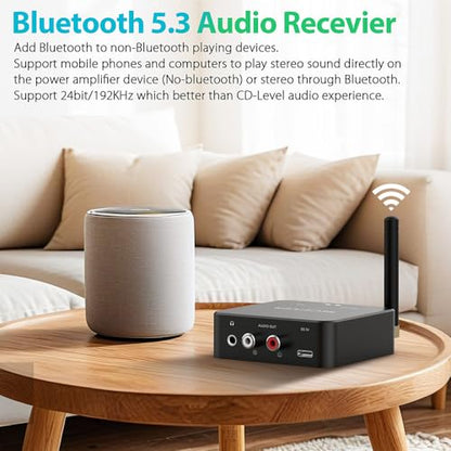 5.8GHz&5.2GHz Dual-Band Wireless Audio Transmitter Receiver for TV/PC, 160ft Long Range 0.018s Low Latency with Built-in 2.4G Bluetooth 5.3 Receiver, Wireless Adapter Kit with RCA(3.5mm) Out/Input - color: GT01-RCA