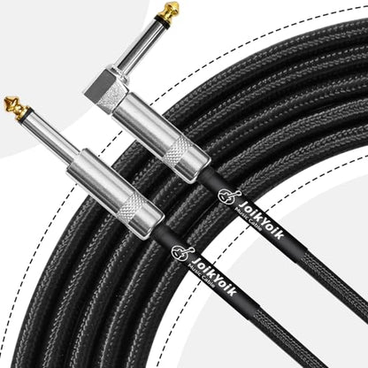 Guitar Cable 20ft 2-Pack, Tweed Cloth Braided Instrument Cable, TS 1/4 Inch Angled to Straight, for Electric Guitar/Bass/Amp, Black - color: Black, size: 20ft