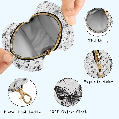 Pacifier Case Gothic Butterfly Moon Star Printed Waterproof Pacifier Holder Pouch with Metal Hook Clip Round Small Soother Storage Bag for Diaper Bag Stroller - color: Gothic Butterfly Moon Star