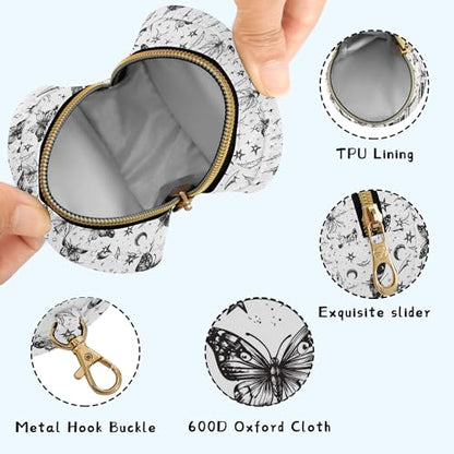 Pacifier Case Gothic Butterfly Moon Star Printed Waterproof Pacifier Holder Pouch with Metal Hook Clip Round Small Soother Storage Bag for Diaper Bag Stroller - color: Gothic Butterfly Moon Star