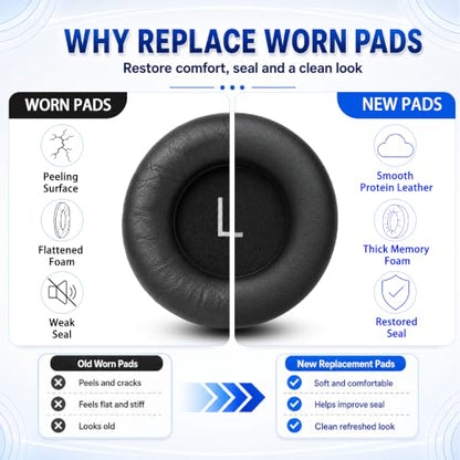 Replacement Ear Pads for AKG Audio K52 K72 K92 M220 K240 K241 K242 K271 K272 K340 K550 K551 K553 MKII MK2 Headphones, Protein Leather Earpads Cushions with Memory Foam, 1 Pair-Black - color: Black
