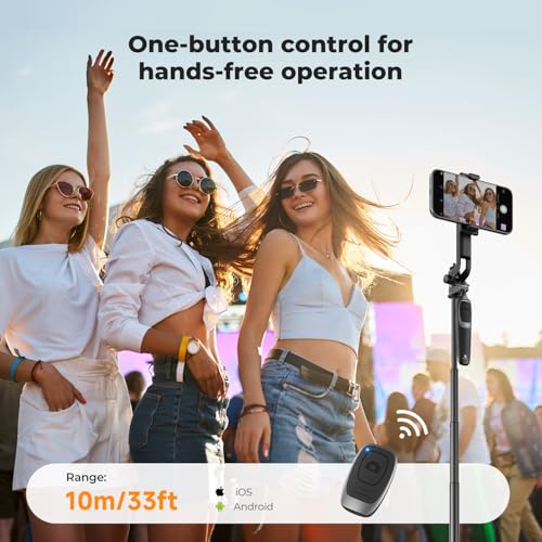 K&F CONCEPT 69" Auto Open Selfie Stick with 4 Legs & Stabilizing Handle | Phone Tripod, 360° Rotation Cell Phone Tripod Stand with Remote Control, Compatible with iPhone Osmo Pocket 4/3, A702