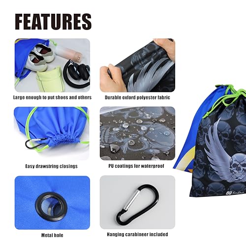 SANDIAN, Golf Shoes Pouch Bag, Waterproof Packing Storage Bag, Drawstring Rope Closures, Sublimation Dye Prints, Durable PU Coatings, Weather Resistant, Large Capacity, Carabiner Included (SP82)
