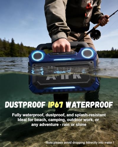 Outdoor Bluetooth Speaker 160W: IP67 Waterproof, 24H, TWS | Rugged portable speaker with deep bass, LED lights, TWS pairing for parties, beach, travel, camping, garage - color: Blue