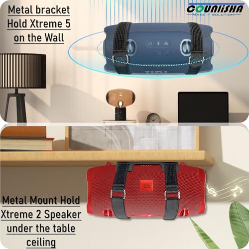 Metal Wall Mount compatible for jbl Xtreme 5,4 Speaker for Jet Ski/Boat | secure holder durable Bracket with adjustable strap for jbl xtreme3,2 for Ceiling,PWC's,Snowmobile (black)