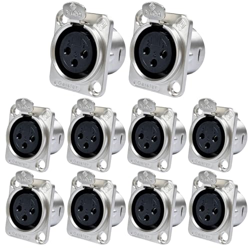 RIVIERA XLR Panel Mount Chassis 3pin Male & Female Nickel Plated Metal Housing and Silver Chrome-Plated Contacts (10 Female Silver) - color: Silver, size: Female