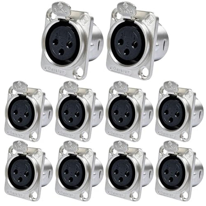 RIVIERA XLR Panel Mount Chassis 3pin Male & Female Nickel Plated Metal Housing and Silver Chrome-Plated Contacts (10 Female Silver) - color: Silver, size: Female