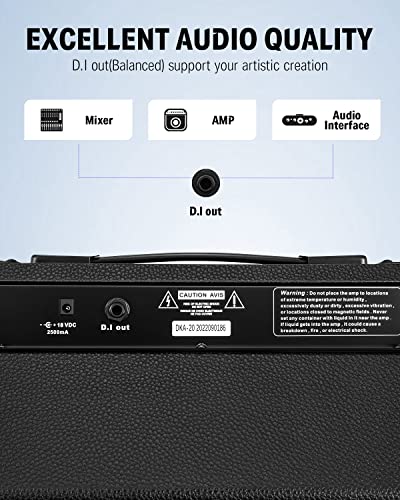 Donner DKA-20 Keyboard Amplifier 20 Watt Keyboard AMP with Aux in and Two Channels, Bass Guitar Amp, Piano Amplifier, Electronic Drum Speaker Support for Microphone Input - color: Black