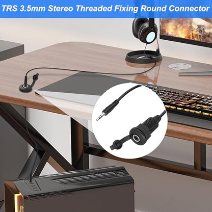 XMSJSIY 3.5mm TRS Panel Mount Stereo Audio Cable 3.5mm 1/8" TRS Male Plug | to Female Jack Embedded Mount Headphone Adapter Cable for Extension Car RV Furniture Audio Port-20cm/7.8in 1PCS