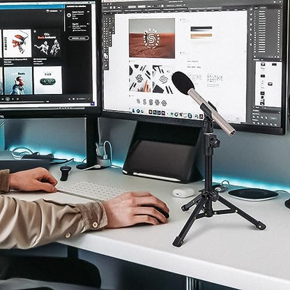 Geekria for Creators Telescoping Tabletop Tripod Microphone Stand, Desktop Mic Stand with Foldable Non-Slip Feet, Compatible with ATH AT2020USB, AT2035, AKG D5, P120, P220, Behringer XM8500