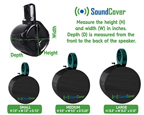 Marine Wakeboard Tower Speaker Covers for 4” & 5” Round Speakers – 210T Polyester with Silver UV Coating – Water-Resistant, Double-Stitched with Drawcord & Fastener – Small Size (Set of 2) - size: Small