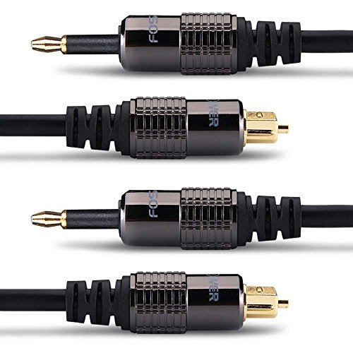 FosPower 24K Gold Plated Toslink to Mini Toslink Cable, 3 FT (2 Pack) | High-fidelity digital S/PDIF optical Toslink to Mini Toslink cable featuring 24K gold-plated connectors & PVC jacket - size: 6 Ft - 2 Pack
