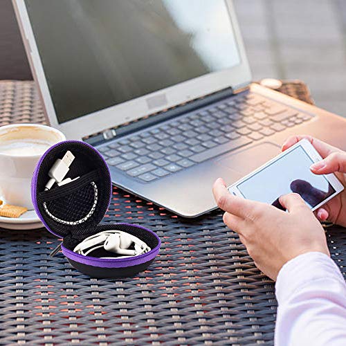 SUNGUY [2-Pack Earbuds Cases, Small Round Pocket Earbud Travel Carrying Case Pouch with Carabiners for Earbuds, Headsets, in-Ear Headphones, Hearing Aids, USB Cable and More (Green + Purple) - color: Green+Purple