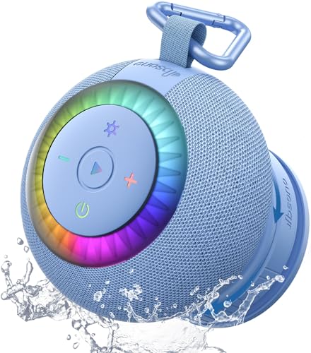 Bluetooth Shower Speaker IPX7 Waterproof: Removable Suction Cup, Blue | 360° Surround Sound, Vacuum-Lock, RGB Light, Portable Wireless Speaker for Beach, Pool, Kayak, Gifts for Adults Teens - color: Blue