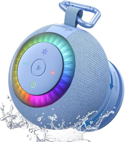 Bluetooth Shower Speaker IPX7 Waterproof: Removable Suction Cup, Blue | 360° Surround Sound, Vacuum-Lock, RGB Light, Portable Wireless Speaker for Beach, Pool, Kayak, Gifts for Adults Teens - color: Blue