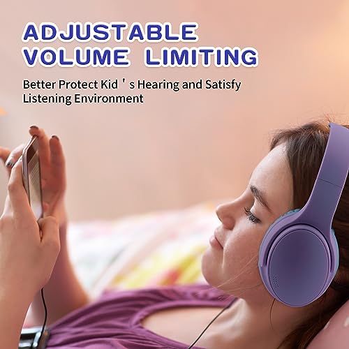 Kids Wireless Headphones, Bluetooth Headphone for Teen Kids, Over Ear Toddler Headphones Foldable with Built-in Mic for Cell Phones TV Tablet School Network Boys Girls (e6 Purple) - color: e6 purple